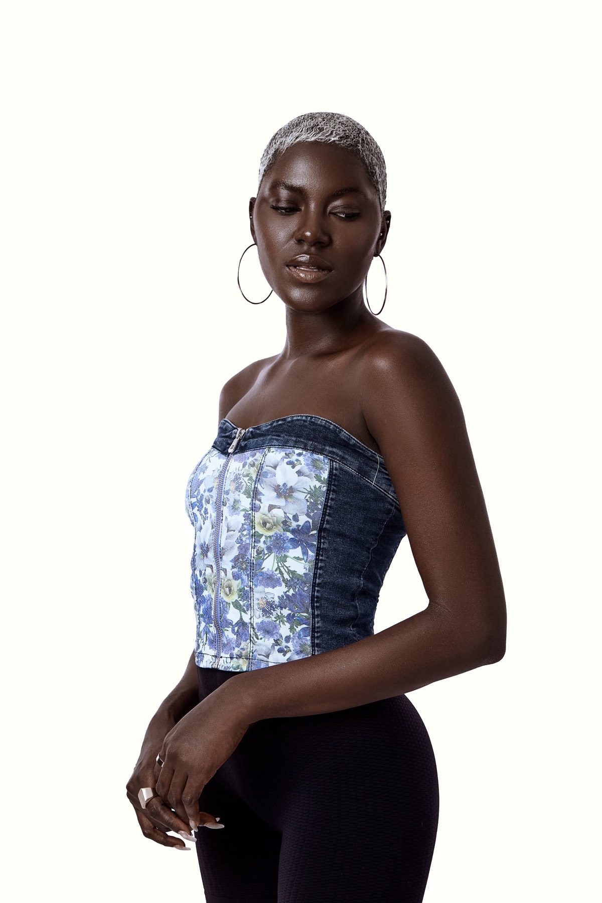 Bandeau Top - Flower Denim