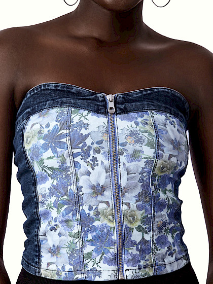 Bandeau Top - Flower Denim