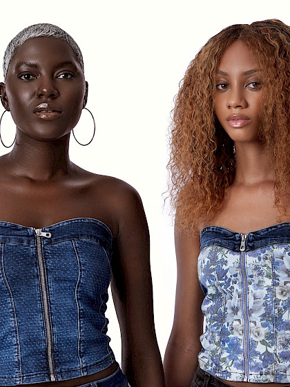 Bandeau Top - Flower Denim