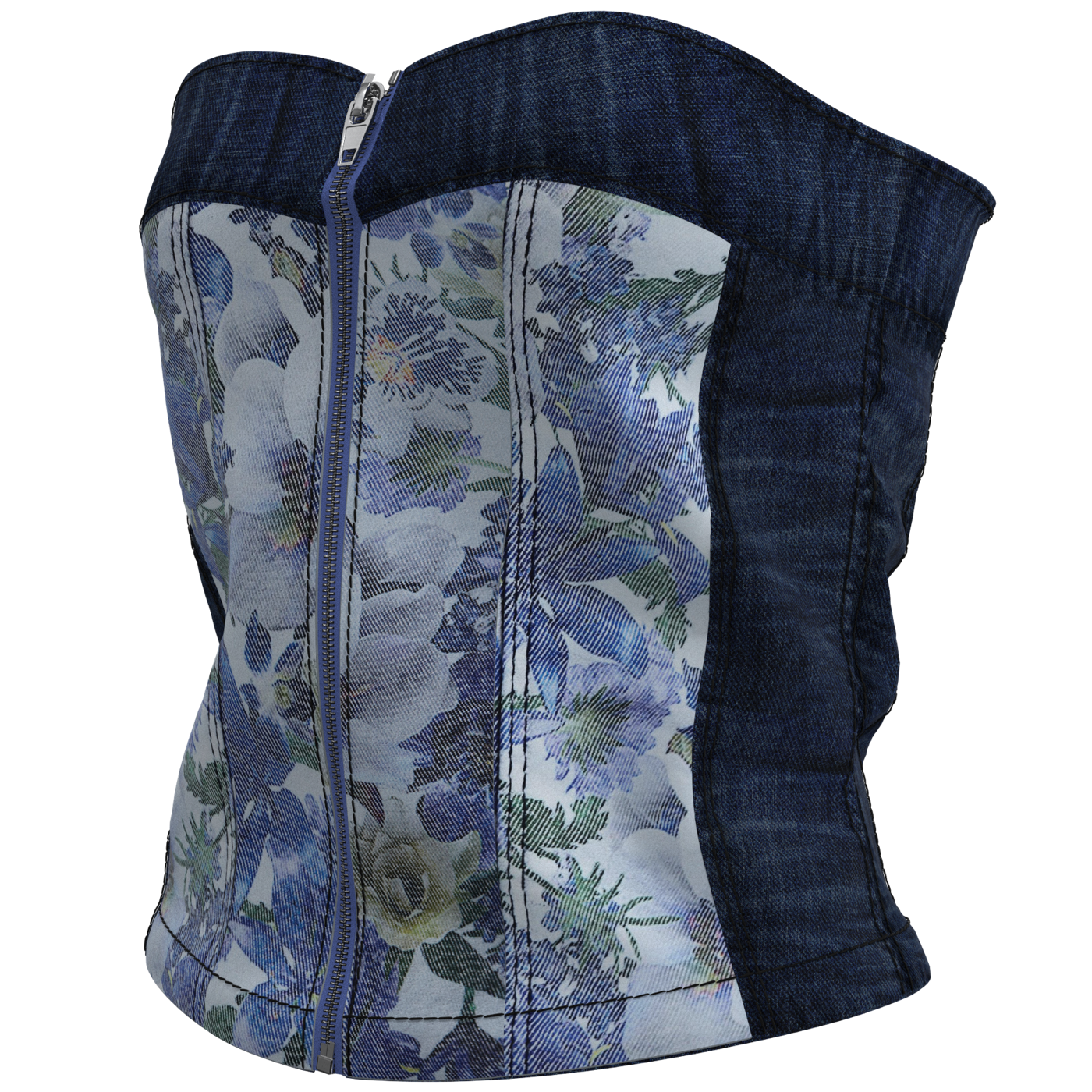 Bandeau Top - Flower Denim